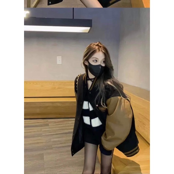 Áo Bomber Dạ Đen Nữ [ FREESHIP] Áo Khoác Chất  Dạ  Tay Da  Thêu Tim Cá Tính Ulzzang