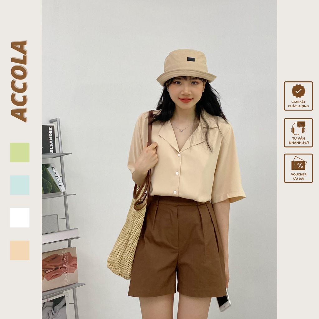 Áo sơ mi nữ tay ngắn freesize hàn quốc cổ vest Accola 1006
