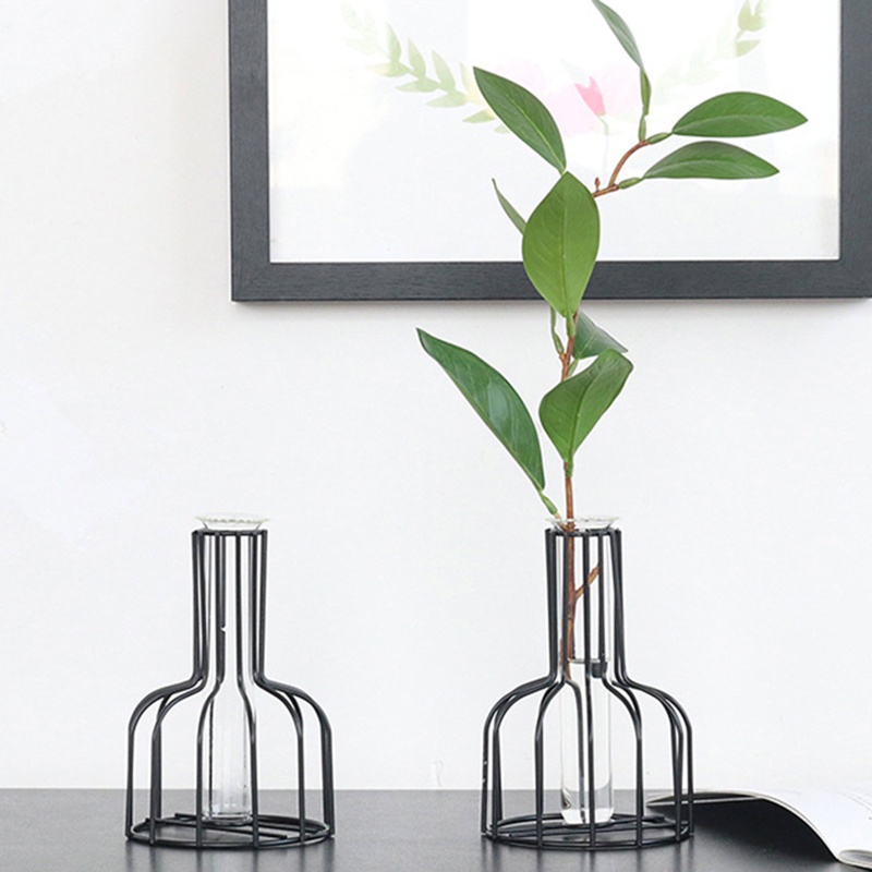 Chậu Trồng Cây Thủy Tinh Để Bàn Kèm Giá Đỡ Kim Loại Tiện Dụng