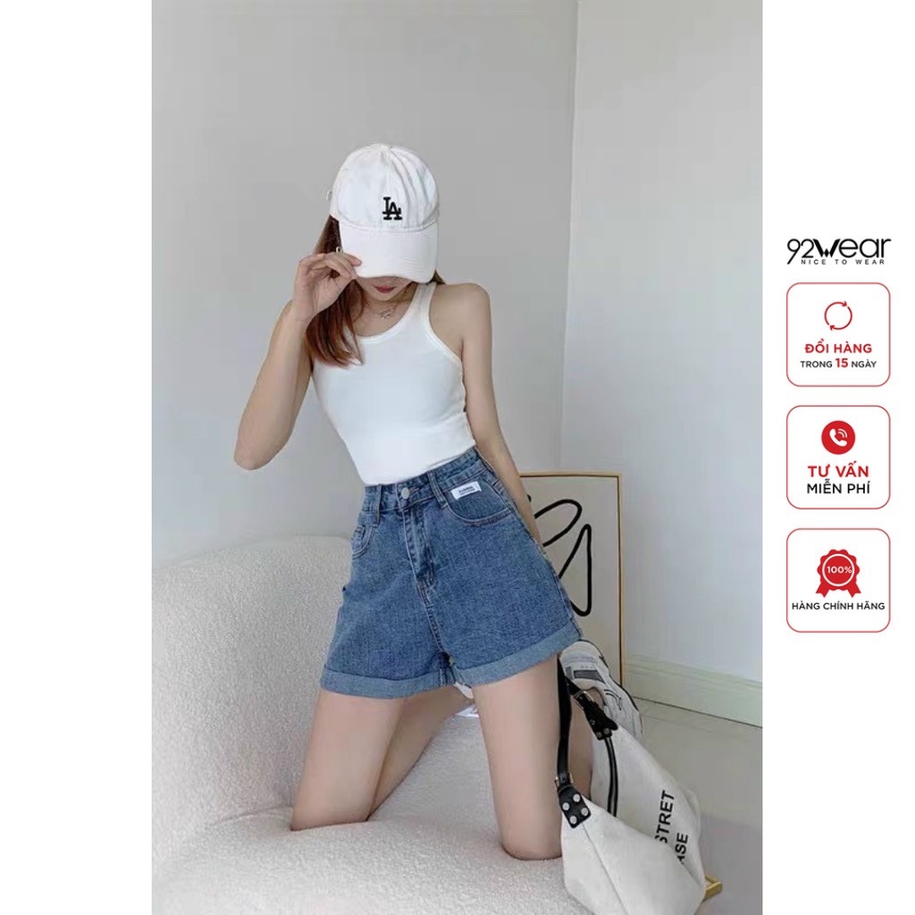 Quần shorts jeans 92WEAR co dãn cạp cao năng động trẻ trung WS010