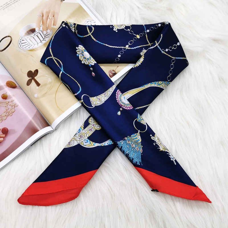 Khăn quàng cổ hình vuông 70cm bằng lụa giả thiết kế mới thời trang cho nữ