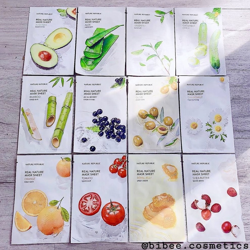 14 Loại Mặt Nạ Giấy Nội Địa Trung Cao Cấp NATURE REPUBLIC REAL NATURE MASK SHEET Chiết Xuất Trái Cây Dưỡng Da Chuyên Sâu