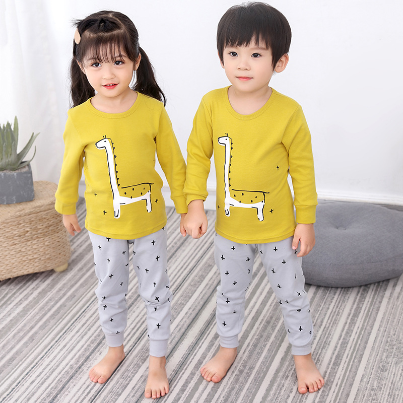 Bộ đồ ngủ cotton gồm áo và quần họa tiết hoạt hình đáng yêu cho trẻ