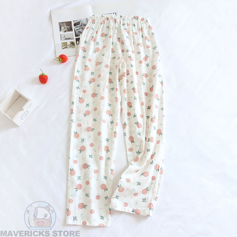 Quần Pijama Vải Gạc Mềm Mại Thoáng Khí Phong Cách Hàn Quốc Cho Nữ