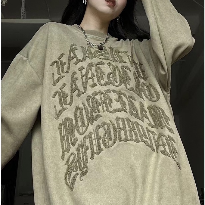 ZHELIHANGFEI Áo Thun Sweater Tay Dài Dáng Rộng Kiểu Retro Mỹ Dễ Phối Đồ