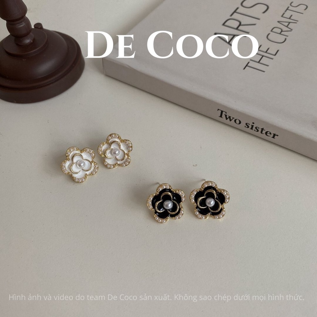 Bông tai hoa đen đính hạt trai Black Rosé decoco.accessories