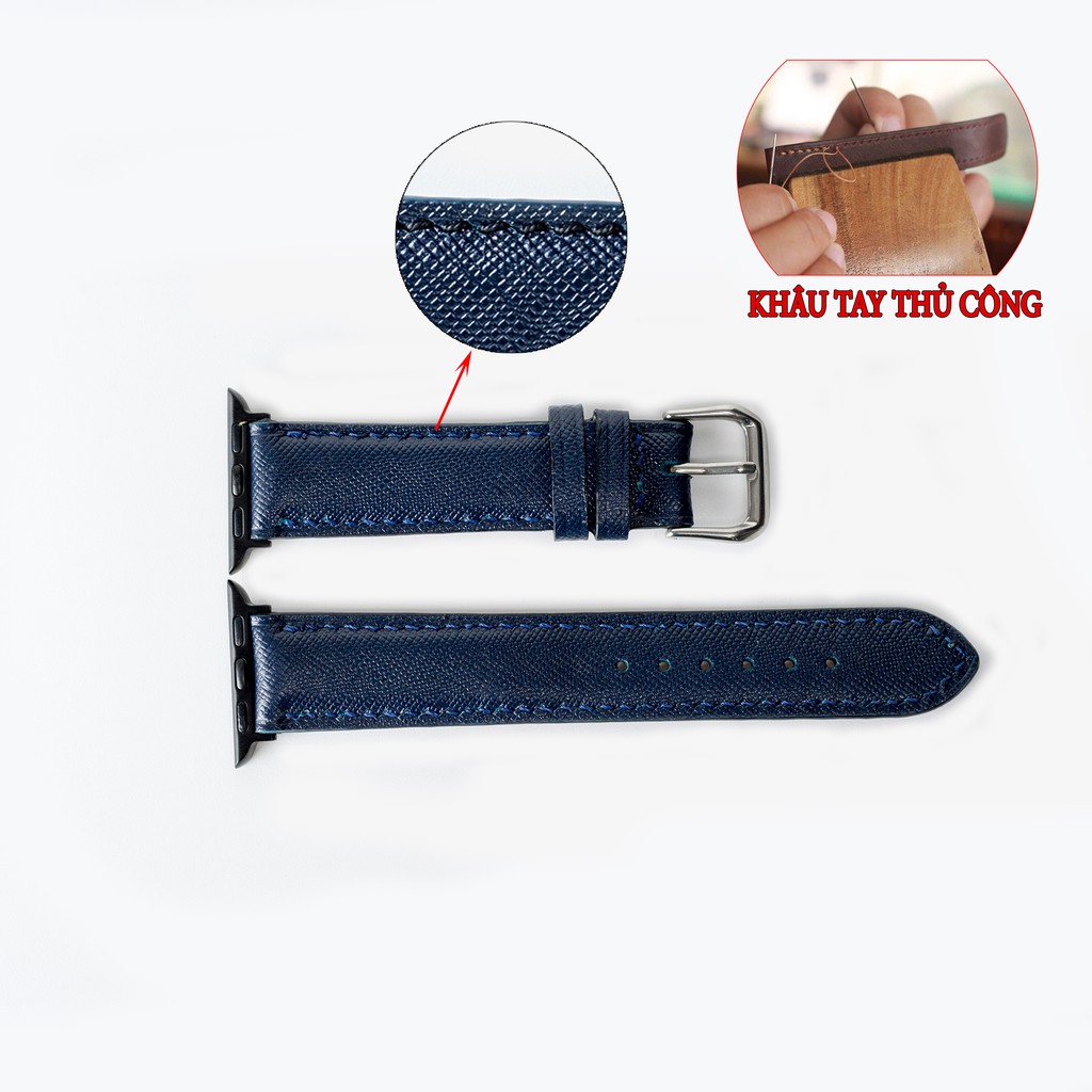 Dây da apple watch da saffiano D117 cao cấp-khâu tay thủ công- dây apple watch series 3 series 4 series 5