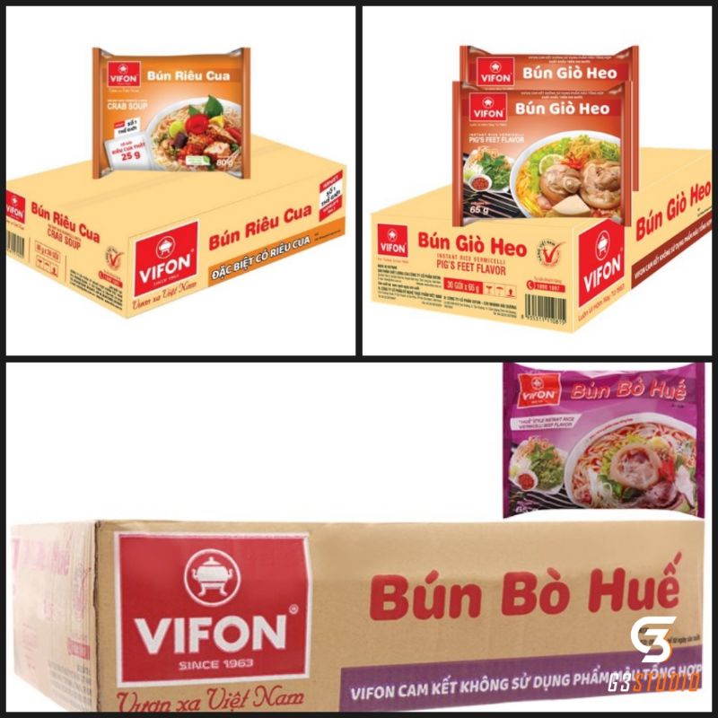 Thùng 30 gói Bún Giò Heo Và Bún Bò Huế Vifon gói 65g