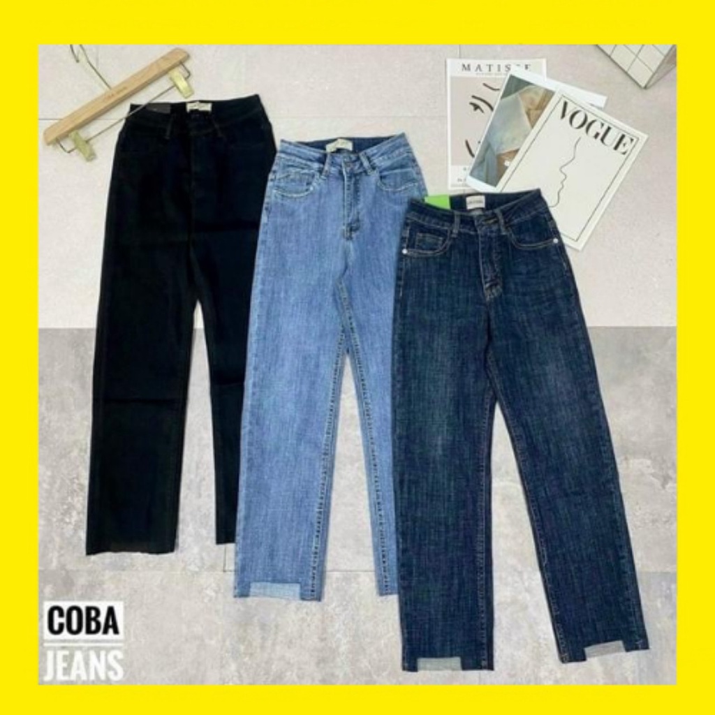 Quần jeans ống đứng cắt gấu chất liệu bò co dãn sẵn 3 màu