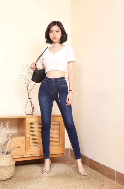 Quần jean nữ skinny trơn xanh đậm nhạt quần bò nữ co giãn hàng dáng ôm | BigBuy360 - bigbuy360.vn