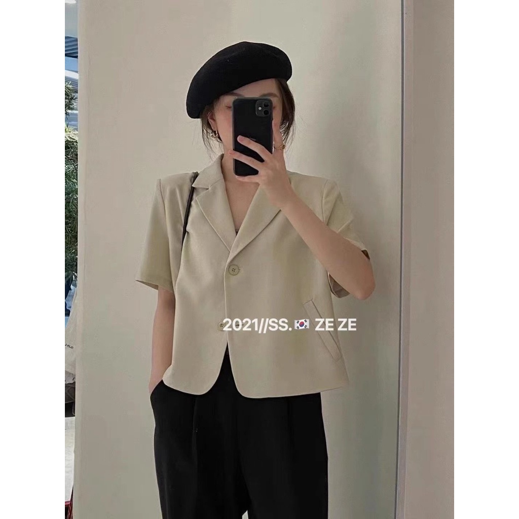 Áo Khoác Vest Tay Ngắn Màu Sắc Trơn Phong Cách retro Hàn Quốc