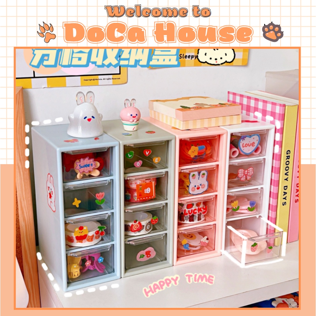 Kệ mini DOCA 4 tầng để bàn, hộp ngăn kéo nhựa đựng phụ kiện, đồ dùng học tập, mỹ phẩm (kèm sticker)