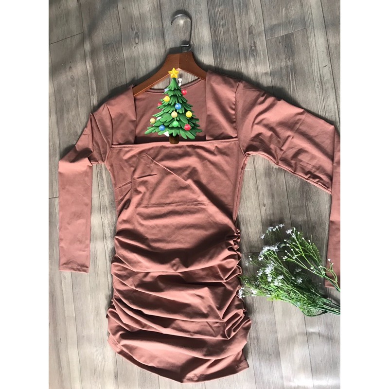 ĐẦM BODY,ĐẦM BODY NHÚN CỔ VUÔNG TAY DÀI