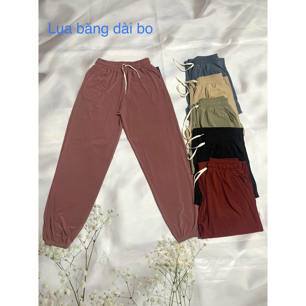 Quần jogger nữ Ulzzang lụa hàn siêu mát kiểu quần ống rộng nữ bo gấu cạp cao QO01 ...