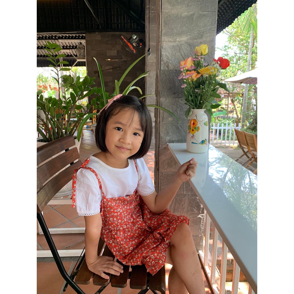 Đầm Hoa Đỏ Mẹ Và Bé Cao Cấp 3 Đậu Đậu-SB37