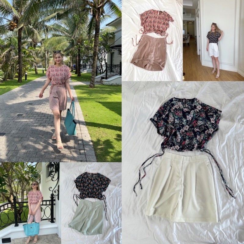 ✅Set bộ quần short và áo hoa. Hình cận vải shop chụp thật