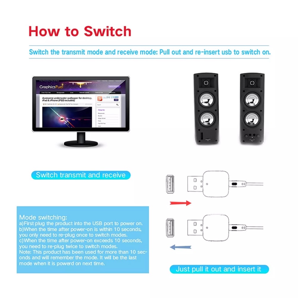 Usb Bluetooth 2 in 1 mẫu mới thu và phát Bluetooth 5.0
