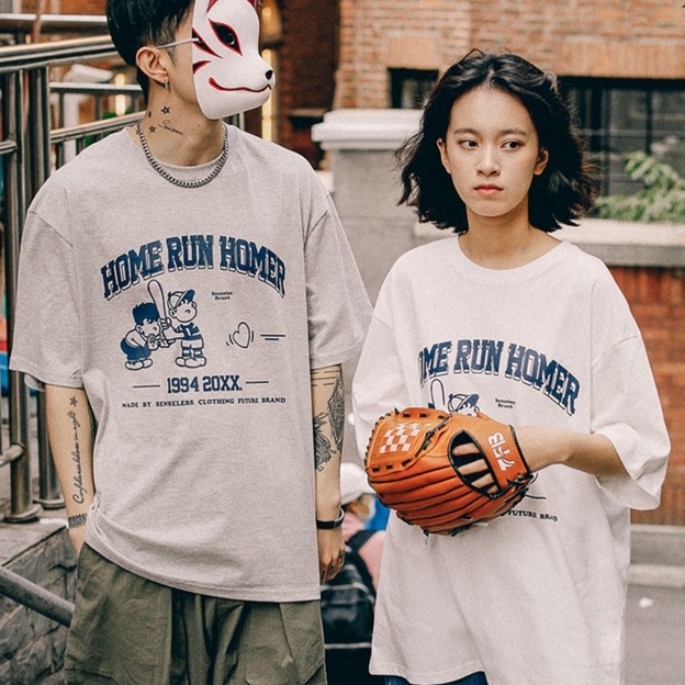 Áo thun ZHELIHANGFEI ngắn tay dáng rộng in chữ cá tính dễ phối đồ thời trang