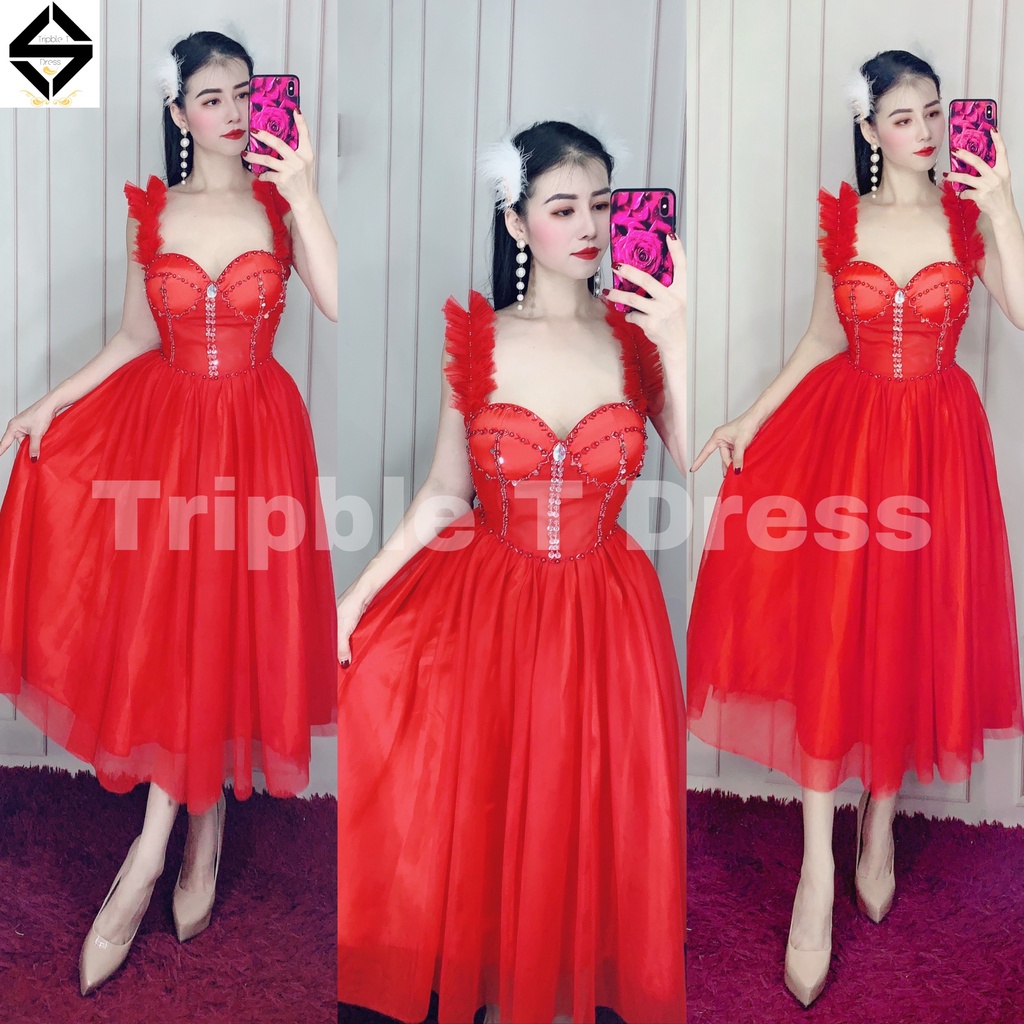 Đầm xoè 2 dây công chúa kết đá lê sang trọng MYMY04 - MS381V