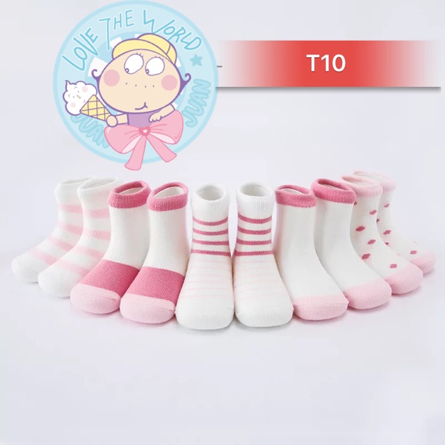 Set 5 đôi tất cho bé phối màu hồng cute có túi zip siêu xịn sò(T10)