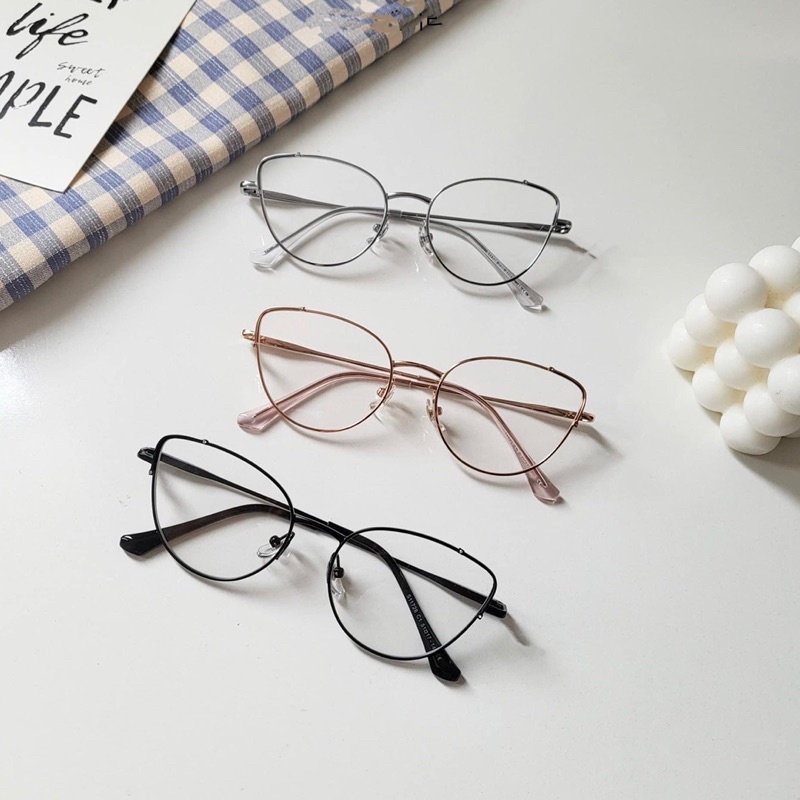 Gọng kính mắt mèo thanh mảnh cao cấp, Kính cận nữ kim loại 11728 chống ánh sáng xanh, UV400  Jolie eyewear