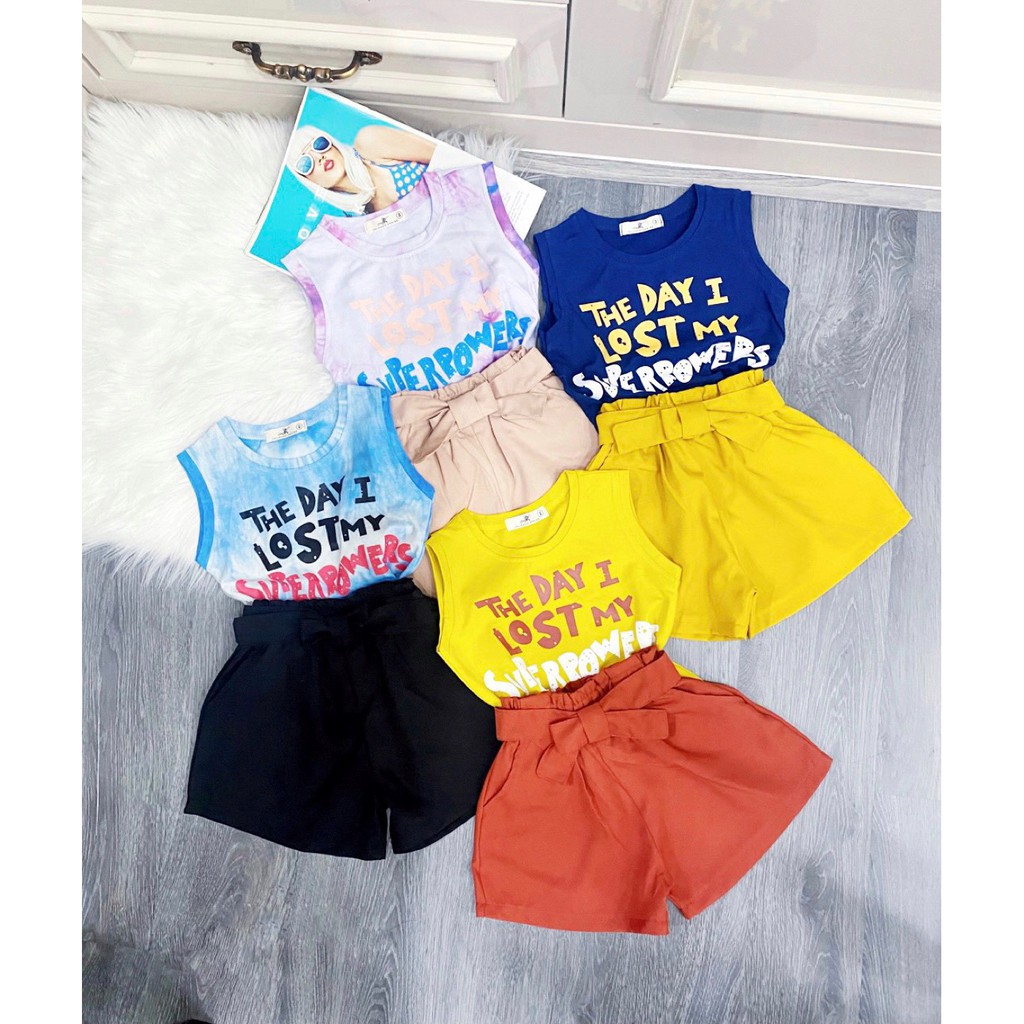 Bộ mặc Hè bé gái, áo thun ba lỗ phối quần short dễ thương cá tính, thun cotton mềm mịn mát cho bé 8kg đến 40kg