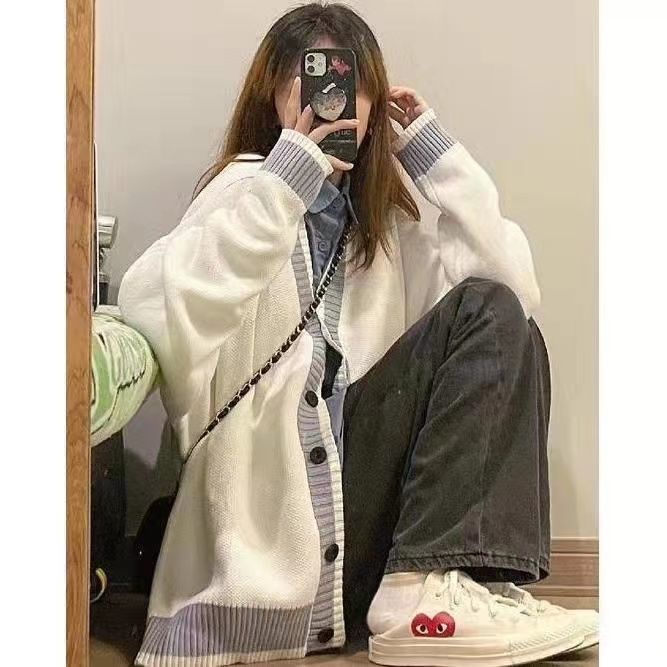Áo Khoác Cardigan Dệt Kim Dáng Rộng Thời Trang Mới Thu Đông Phong Cách Hàn Quốc