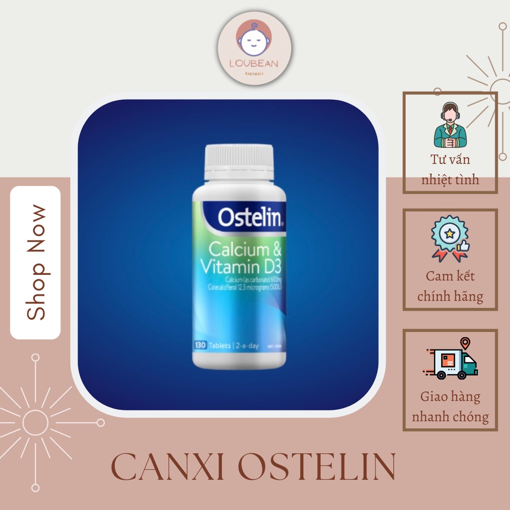 Canxi cho bà bầu và mẹ sau sinh, cho con bú kèm Vitamin D3 OSTELIN Calcium Úc 130 viên