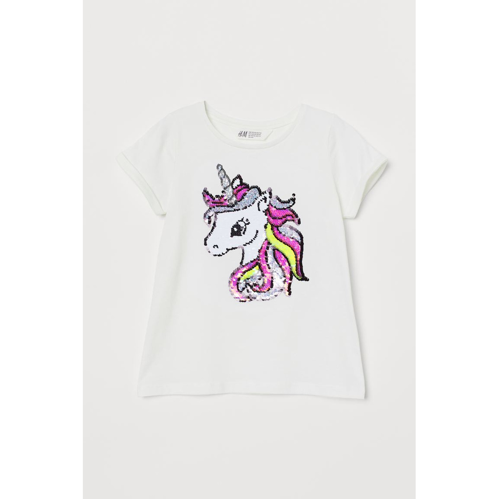 Áo phông trắng sequin lật 2 mặt unicorn HM H&amp;M_hàng chính hãng authentic