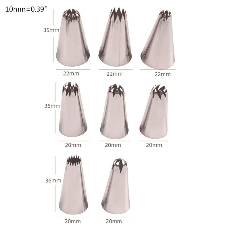 8 Đầu Bắt Bông Kem Trang Trí Bánh Bằng Thép Không Gỉ