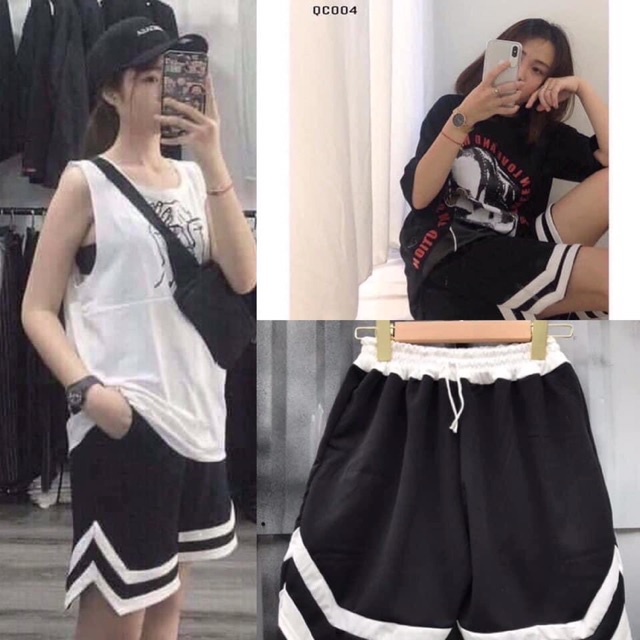 Quần Short V Unisex Nam Nữ, Quần Sooc Đùi Phối Sọc Ulzzang Hot Hit