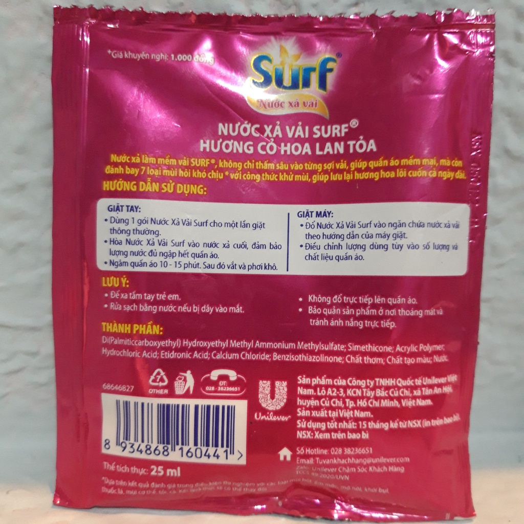 9 gói nước xả vải Surf 25ml/gói