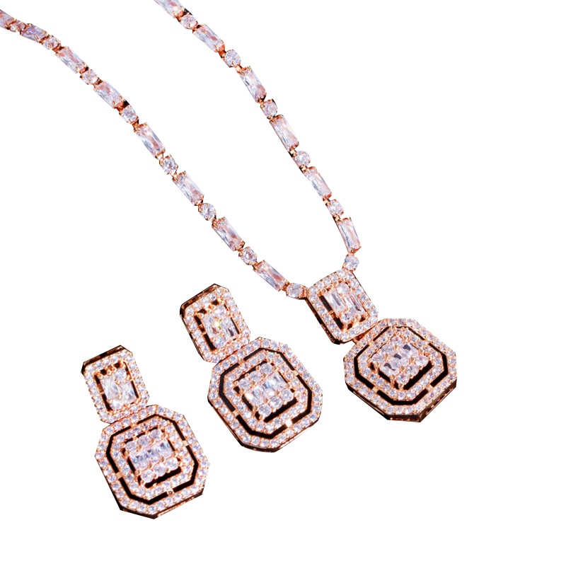 Youyo Set Vòng cổ Và Bông Tai Mặt Vuông Đính Đá Zircon Đơn Giản Cho Nữ Tuổi Teen Ngày Lễ Tình Nhân