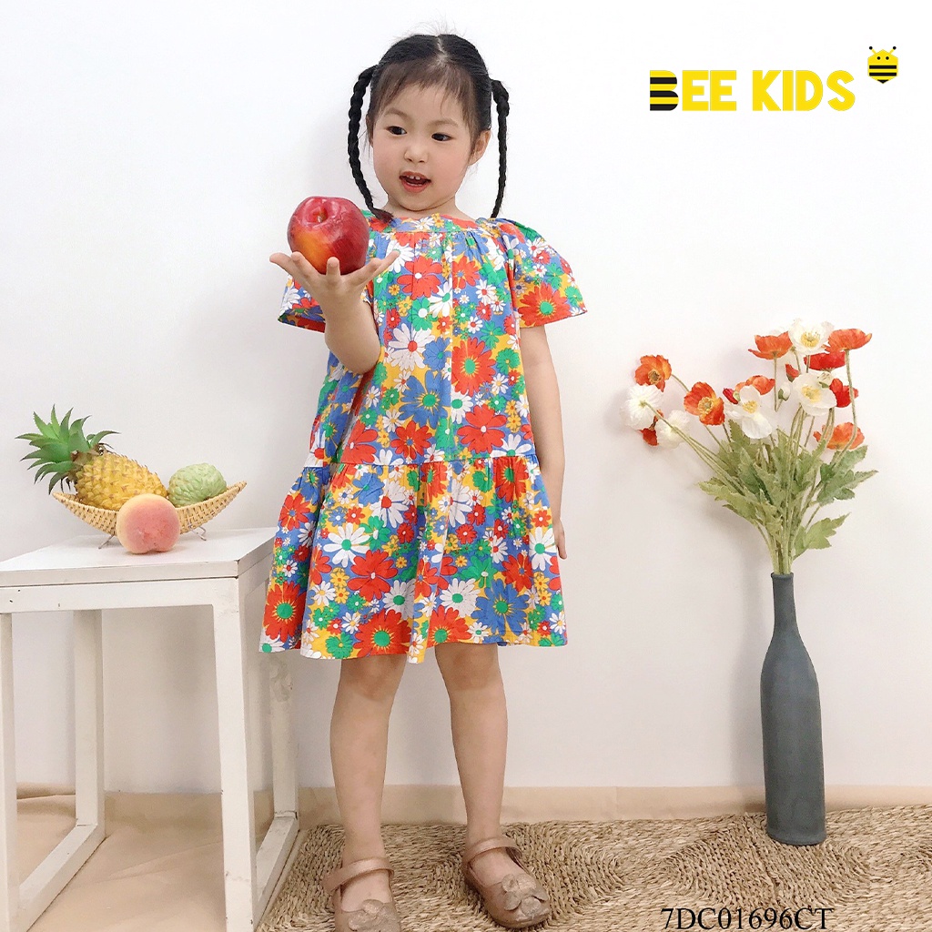 Váy bé gái dáng xoè Bee Kids - Váy hoa nhí mùa hè chất cotton thô mềm mát cho bé (2-8 Tuổi) 7DC01696CT