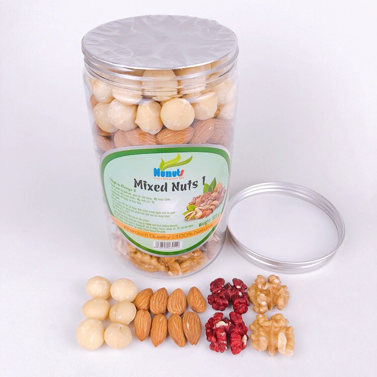 500G MÃ N1✅ Mix hạt dinh dưỡng gồm 4 loại (hạt macca, hạt hạnh nhân , óc chó vàng, óc chó đỏ) đã tách vỏ, sấy g | BigBuy360 - bigbuy360.vn