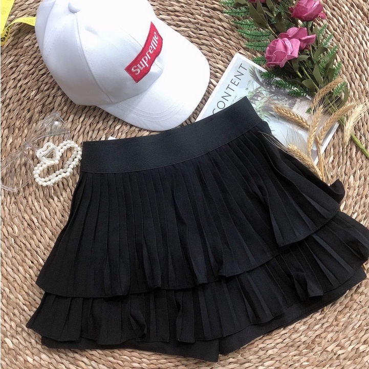 Chân váy ngắn nữ NHẬT LINH chân váy 2 tầng xếp ly dáng xòe cạp chun freesize - CV362