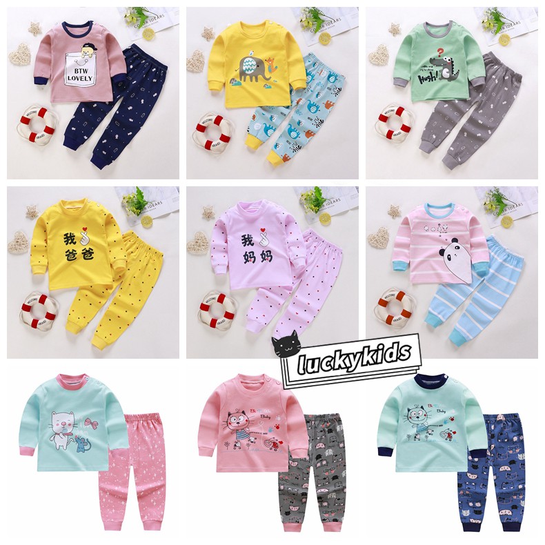 Bộ Đồ Ngủ Tay Dài Vải Cotton In Hoạt Hình Thời Trang Mùa Thu Cho Bé