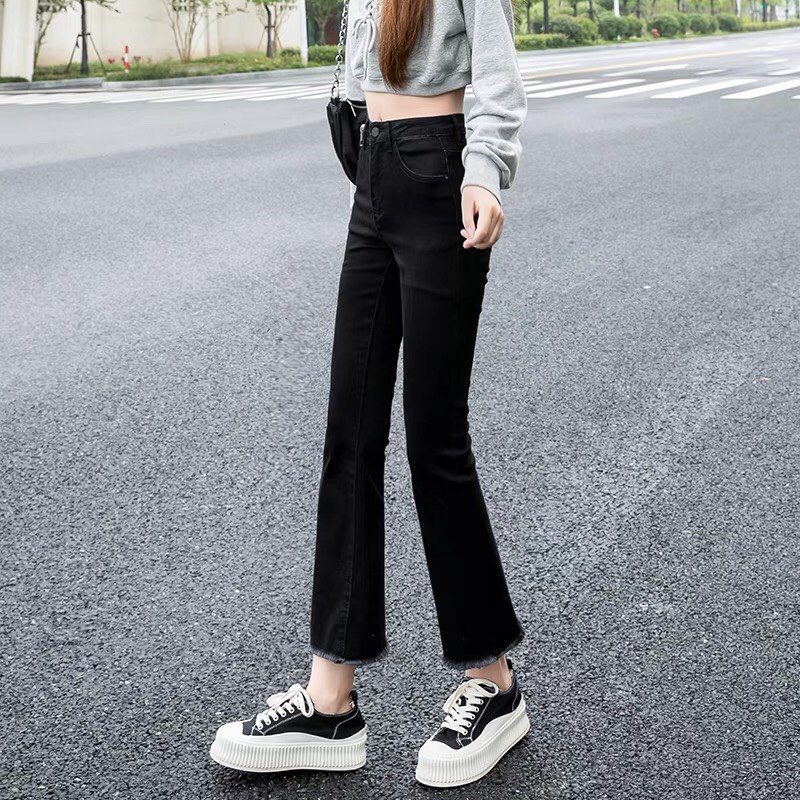 Quần bò ống loe lưng cao⚡𝑯𝒂̀𝒏𝒈 𝒄𝒂𝒐 𝒄𝒂̂́𝒑⚡ Quần jeans ống loe màu đen trơn co giãn  phong cách  Hàn Quốc | BigBuy360 - bigbuy360.vn