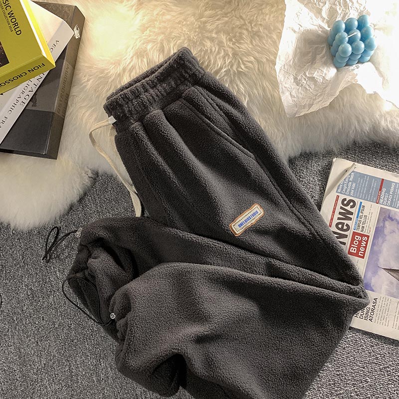 Quần Thể Thao Vải Mềm Ống Rộng Phong Cách Hàn Quốc Unisex