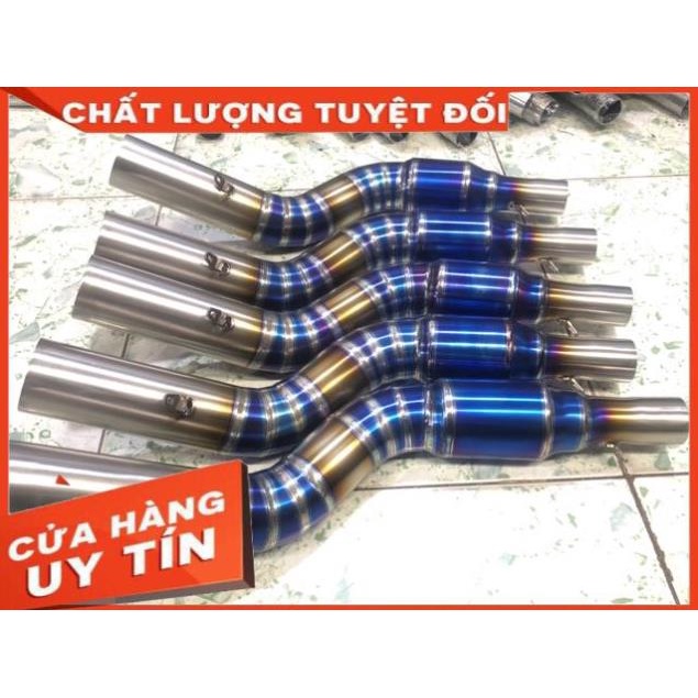 Cổ pô titan thật cho r15 mt15 có bầu hơi tổ ong 2 khúc sale