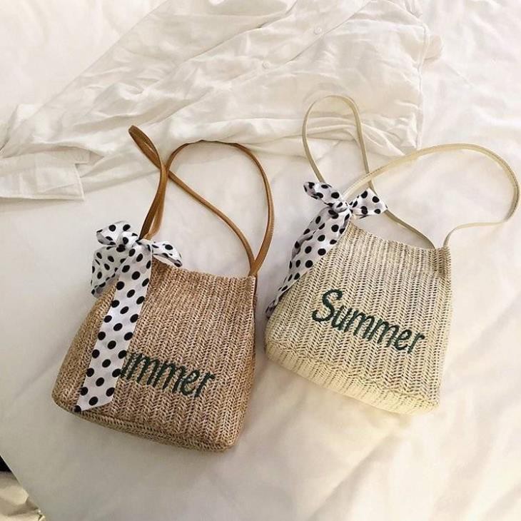 Túi Cói Nữ Đi Biển Summer Phối Khăn Nơ (TUICOISUM)