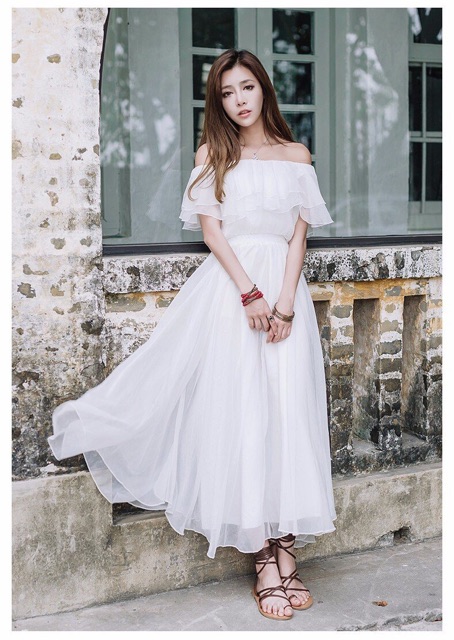 Đầm Maxi Voan trễ vai | BigBuy360 - bigbuy360.vn