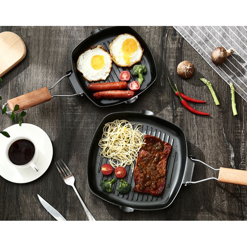 Chảo chống dính tay gập bằng gỗ tiện lợi 24cm (bản đế dày),,,