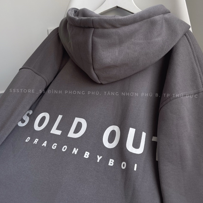 Áo khoác hoodie zip SOLD mùa đông có nón vải nỉ bông màu xám form rộng unisex nam nữ - SSSTore