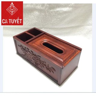 [RẺ NHẤT] Hộp đựng giấy ăn 3 ngăn 2IN1 GỖ HƯƠNG ĐỎ chạm thành siêu đẹp - LOẠI TO ( ẢNH THẬT)
