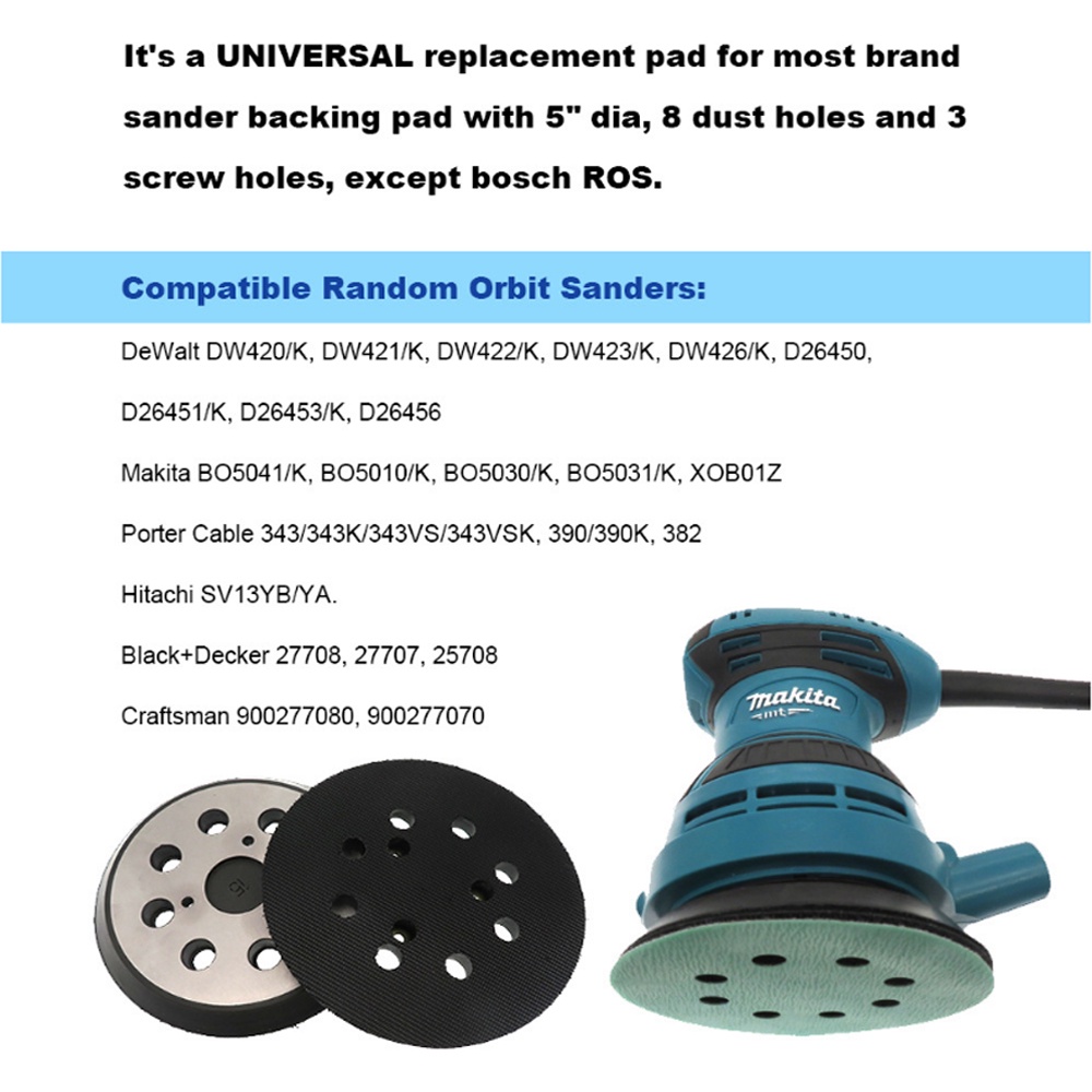 Đĩa Mài Đánh Bóng 5 Inch 125MM 8 Lỗ 3 Bu Lông Chuyên Dụng Cho Máy Mài Makita Orbital Sander/ DEWALT