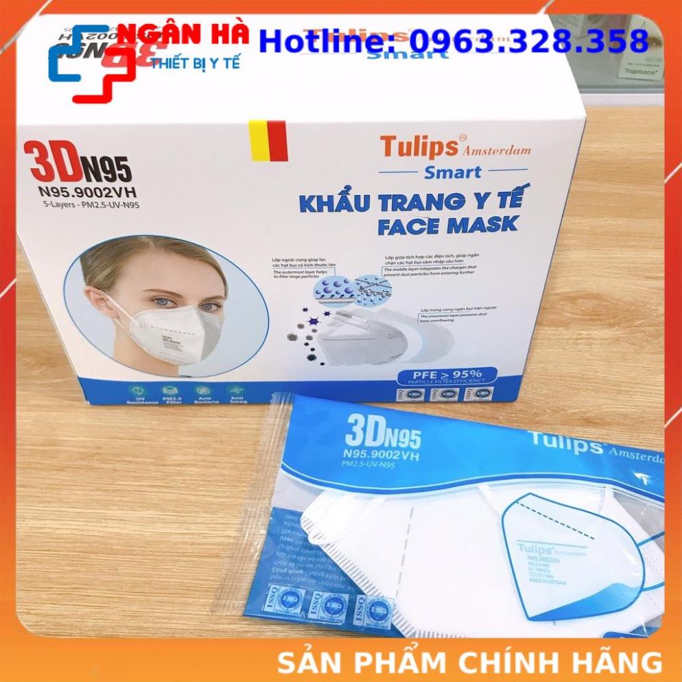 Khẩu trangN95, Khẩu trang 3D N95 Tulips - N95.9002vh chống bụi PM 2.5 không van