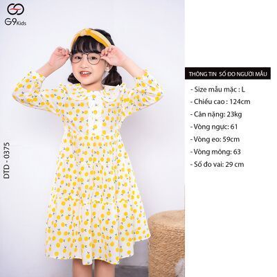 Đầm tay dài  0375 G9moza với chất liệu Kate tạo nên phong cach đi học và đi chơi cho bé yêu