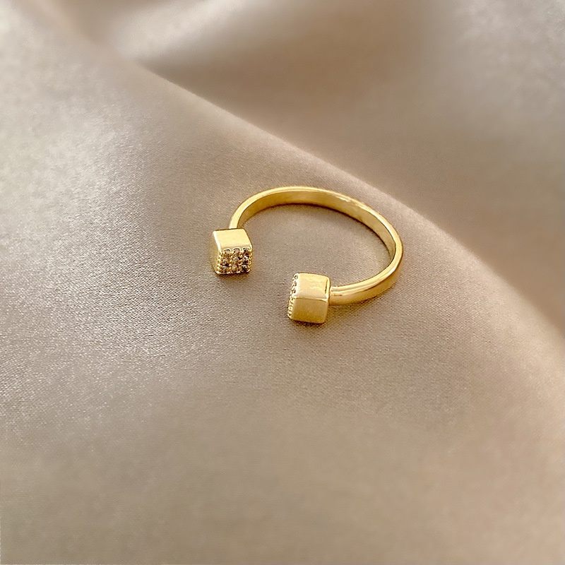 Nhẫn hở mạ vàng hình vuông đính đá phong cách Nhật Bản và Hàn Quốc cho nữ