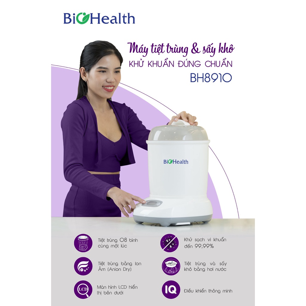 Máy Tiệt Trùng, Sấy Khô Bình Sữa từ Úc - Biohealth BH8910 - Ngăn Vi Khuẩn Trở Lại - Có Thể Chứa 8 Bình Cùng Lúc